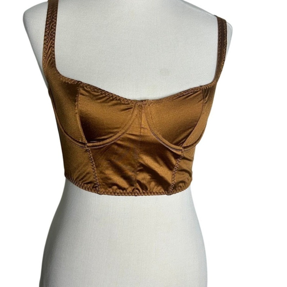 Skims Bronze Satin‎ Bustier Crop Top Underwire Small NEW With Tags
